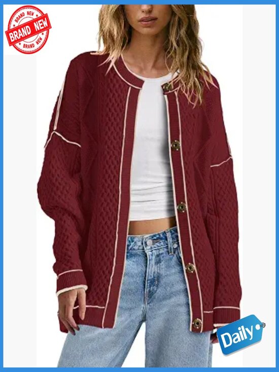Sweaters - Oversized Cable Knit Cardigan with Pockets - Lightweight Fall Sweater
